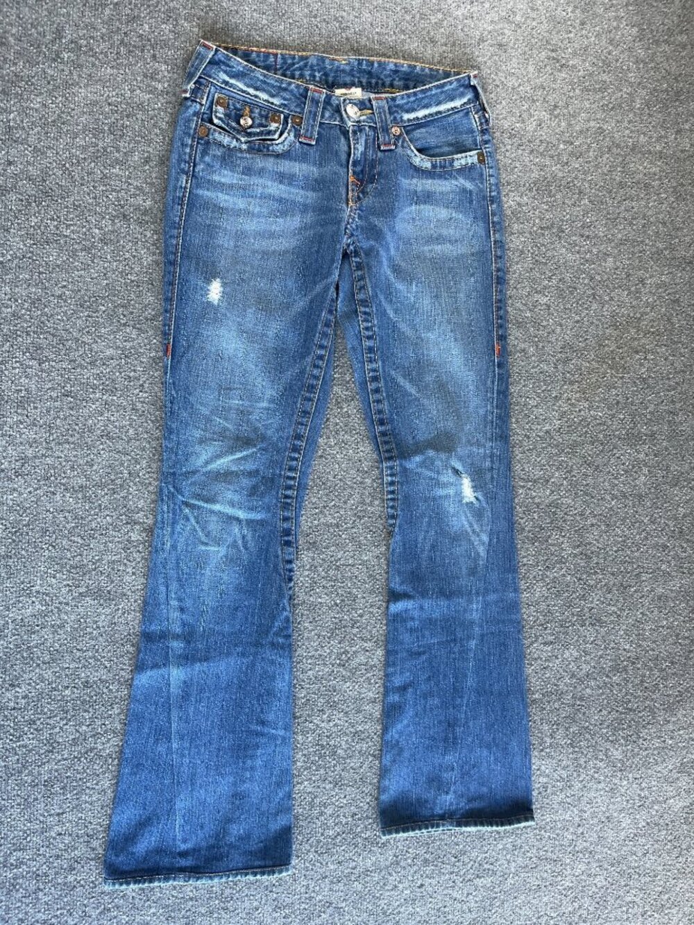 True Religion Women's Blue Distressed Flared Jeans